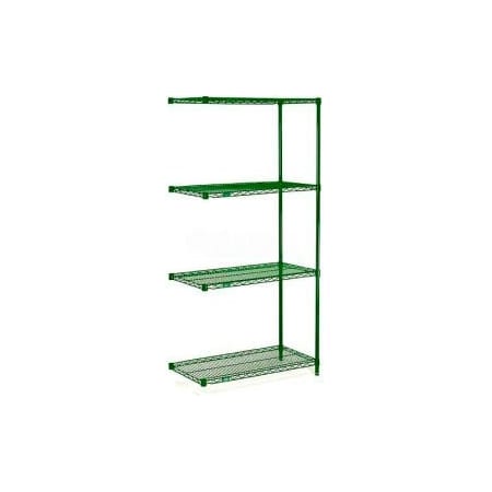 Nexel    Poly-Green   , 4 Tier, Wire Shelving Add-On Unit, 72W X 18D X 63H